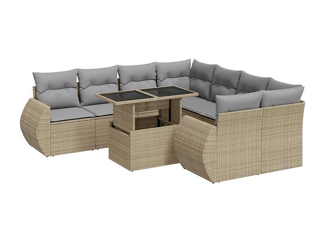 Salon de jardin avec coussins 9 pièces beige résine tressée
