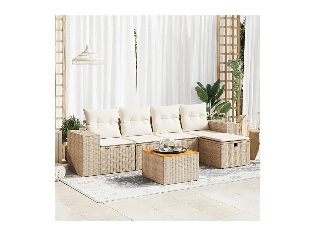 Salon de jardin avec coussins 6 pièces beige résine tressée