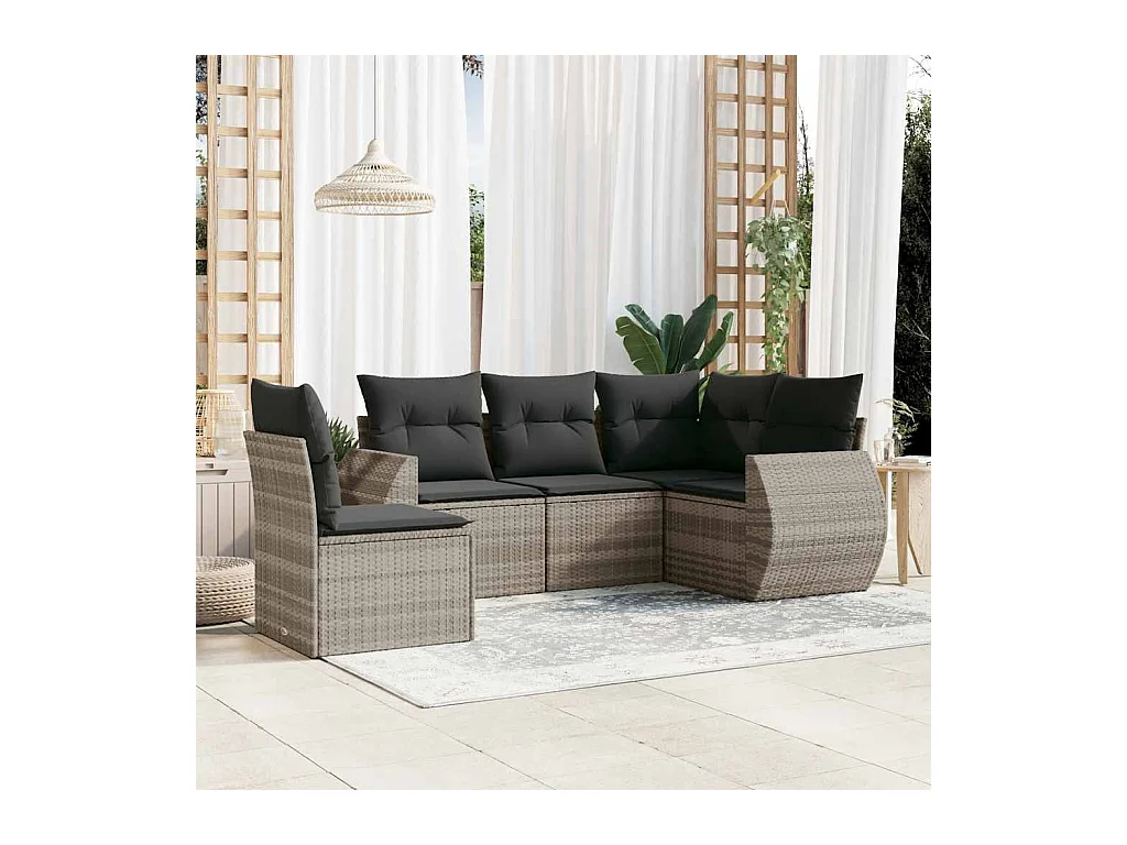 Set de sofás jardín y cojines 5 piezas ratán sintético gris claro