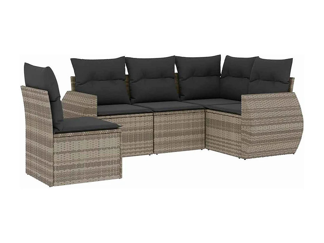 Set de sofás jardín y cojines 5 piezas ratán sintético gris claro