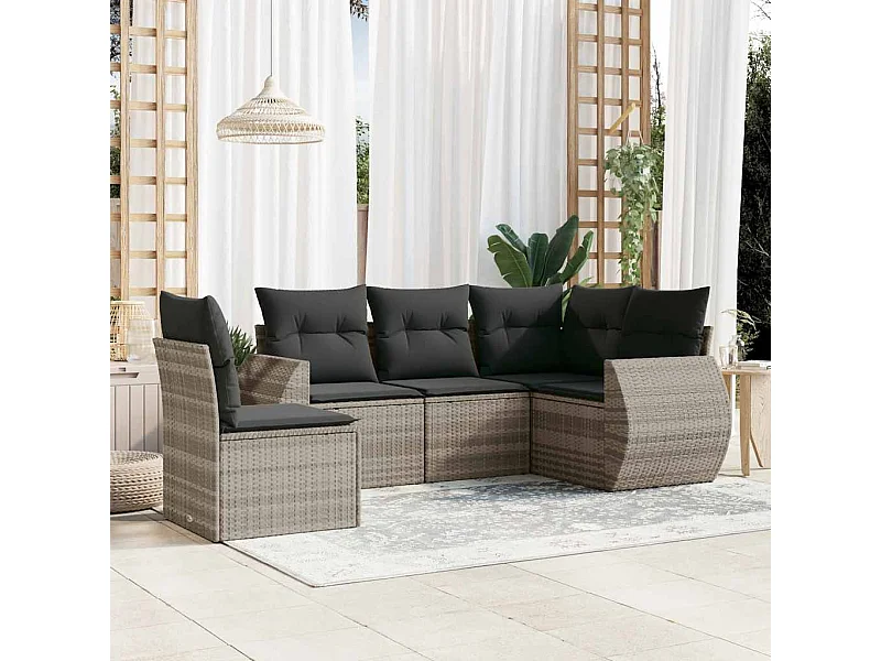 Set de sofás jardín y cojines 5 piezas ratán sintético gris claro