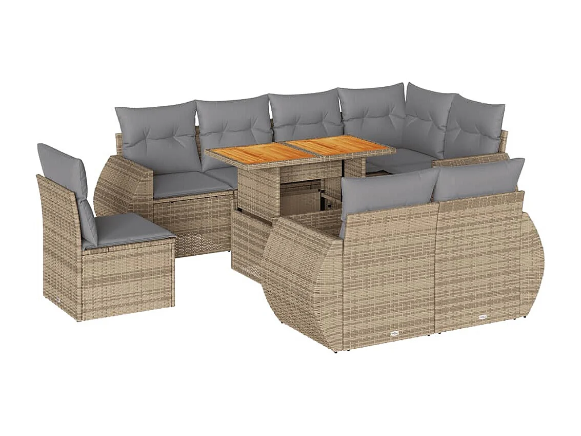 Salon de jardin avec coussins 9 pièces beige résine tressée