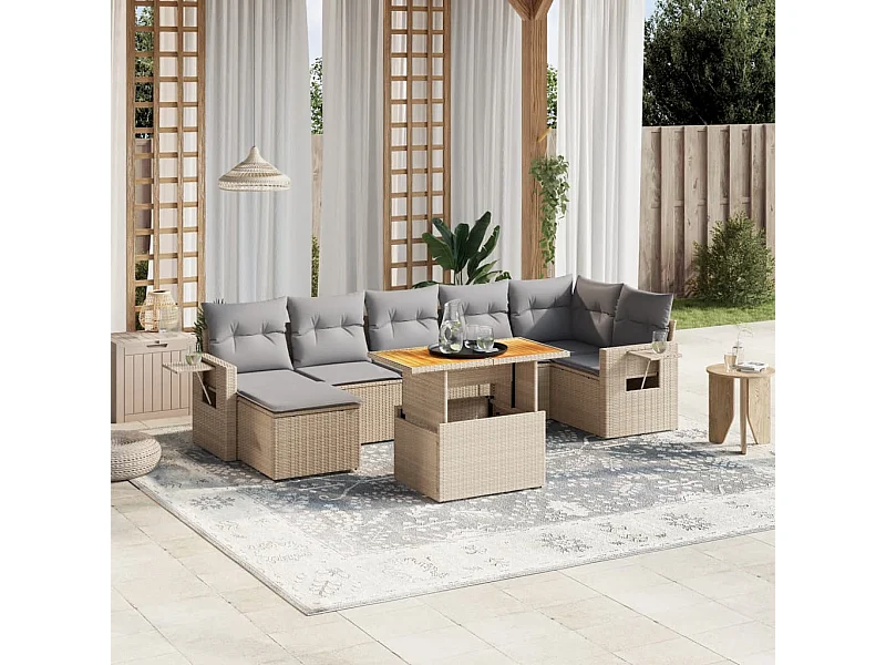 Salon de jardin avec coussins 8 pièces beige résine tressée