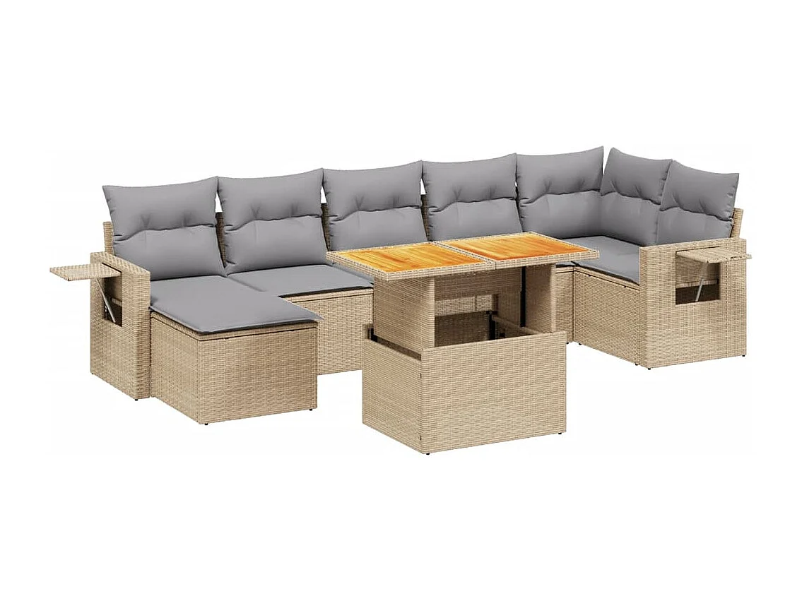 Salon de jardin avec coussins 8 pièces beige résine tressée