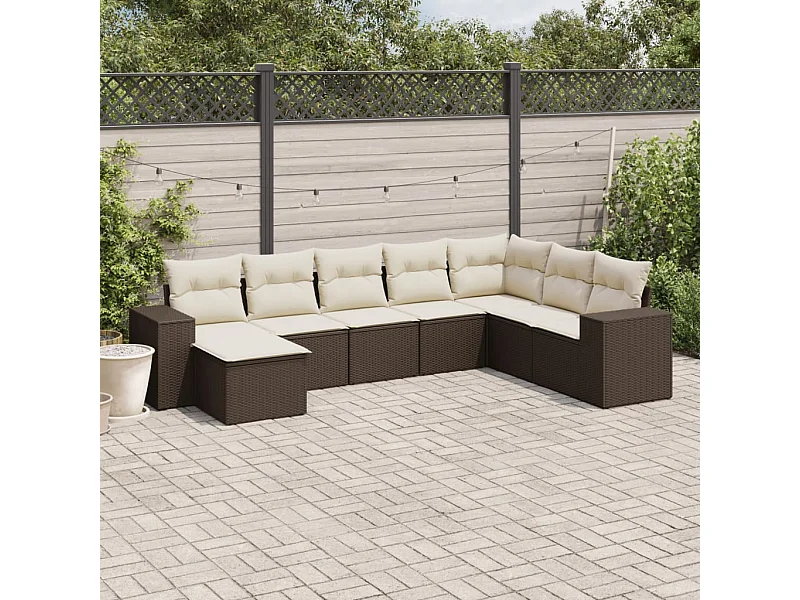 8-delige Loungeset met kussens poly rattan bruin