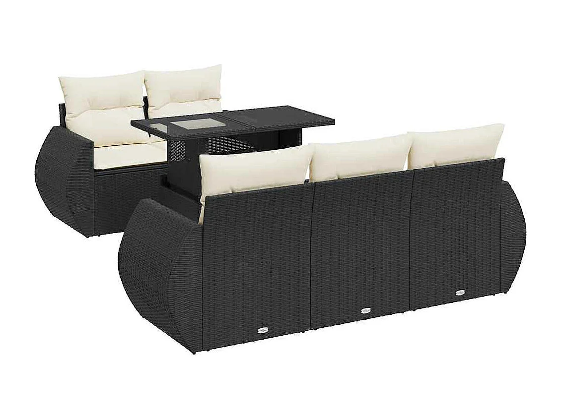 6 peças conjunto sofás de jardim com almofadões vime PE preto