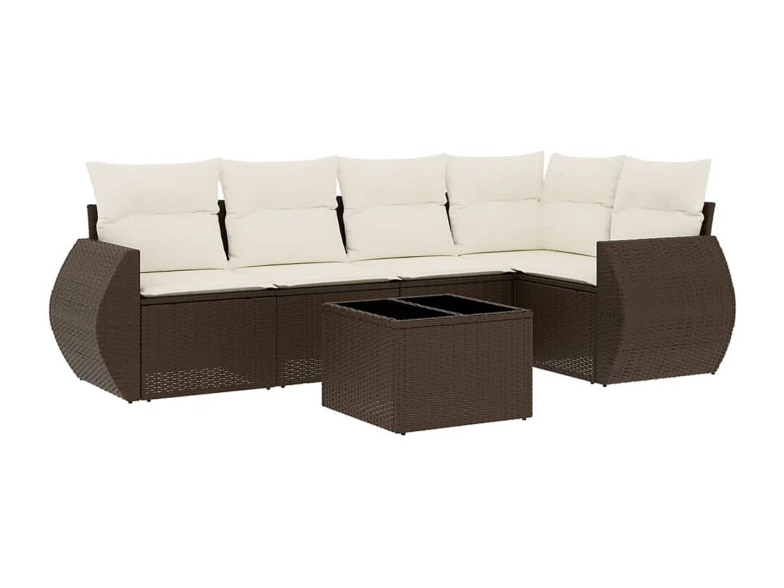 6-delige Loungeset met kussens poly rattan bruin