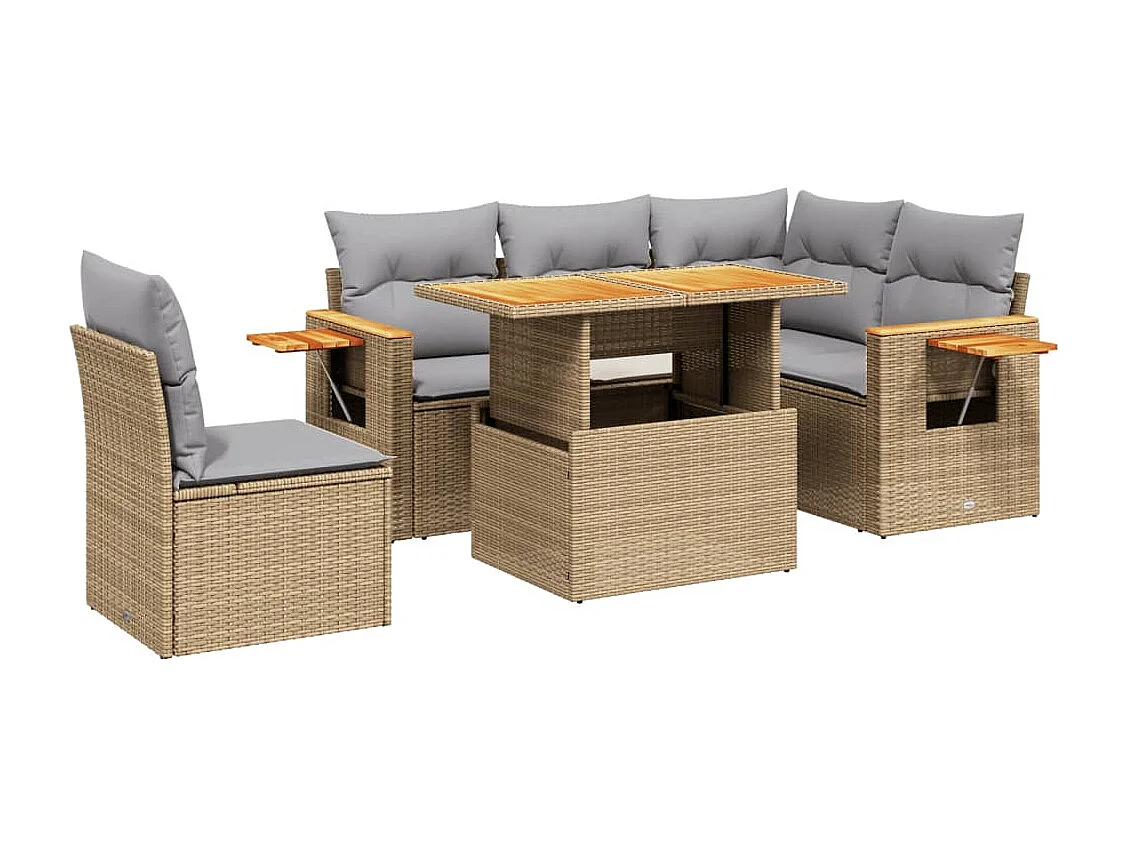 6-delige Loungeset met kussens poly rattan beige