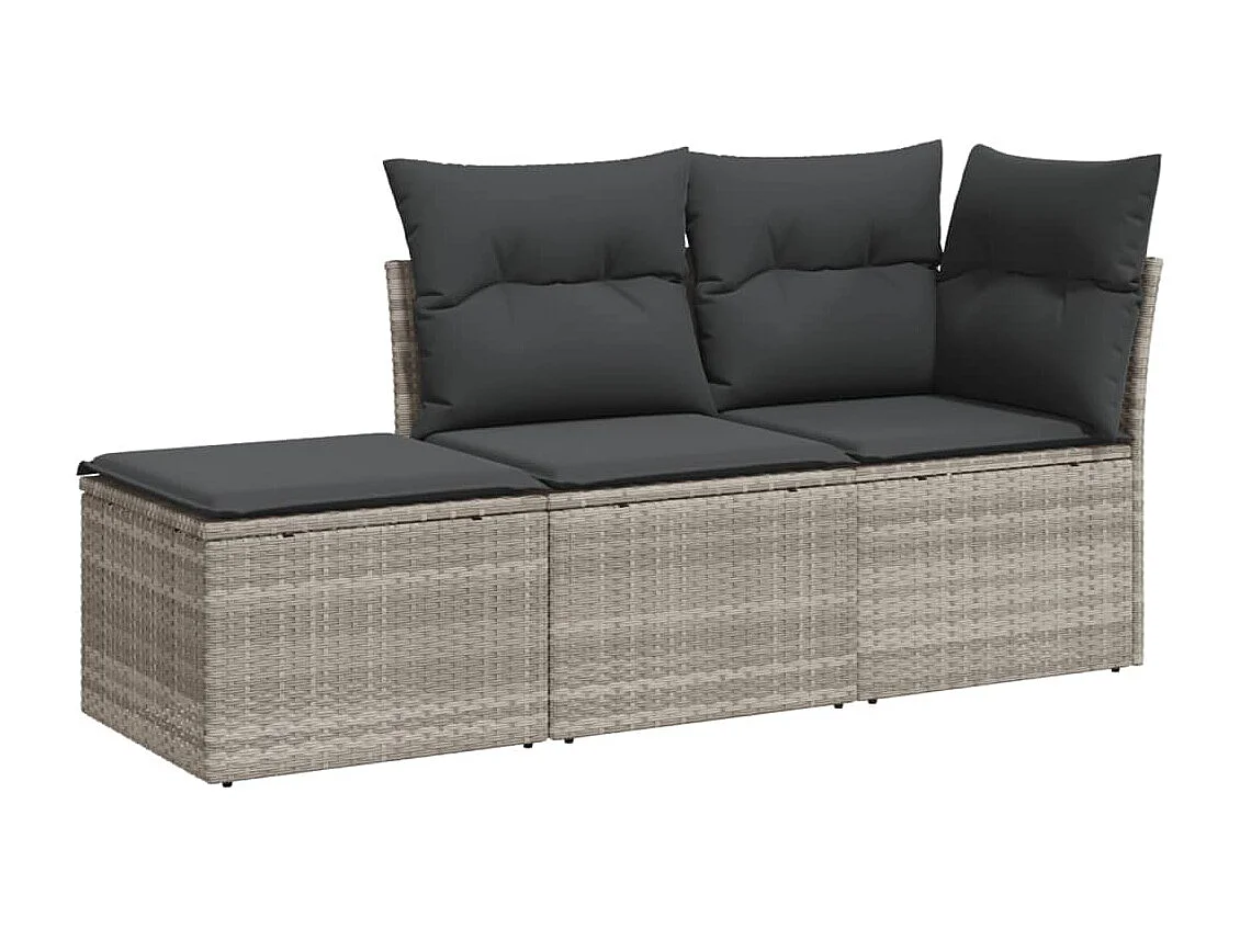 Salon de jardin avec coussins 3 pièces gris clair résine tressée