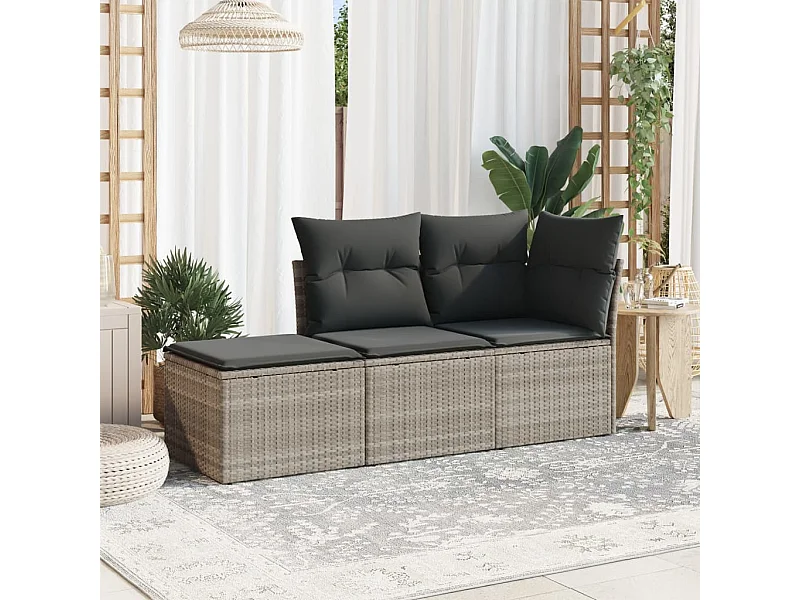 Salon de jardin avec coussins 3 pièces gris clair résine tressée