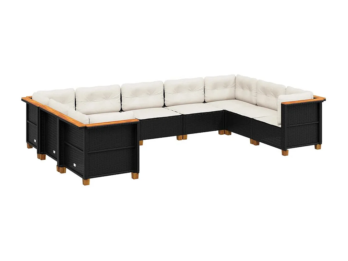 9-delige Loungeset met kussens poly rattan zwart