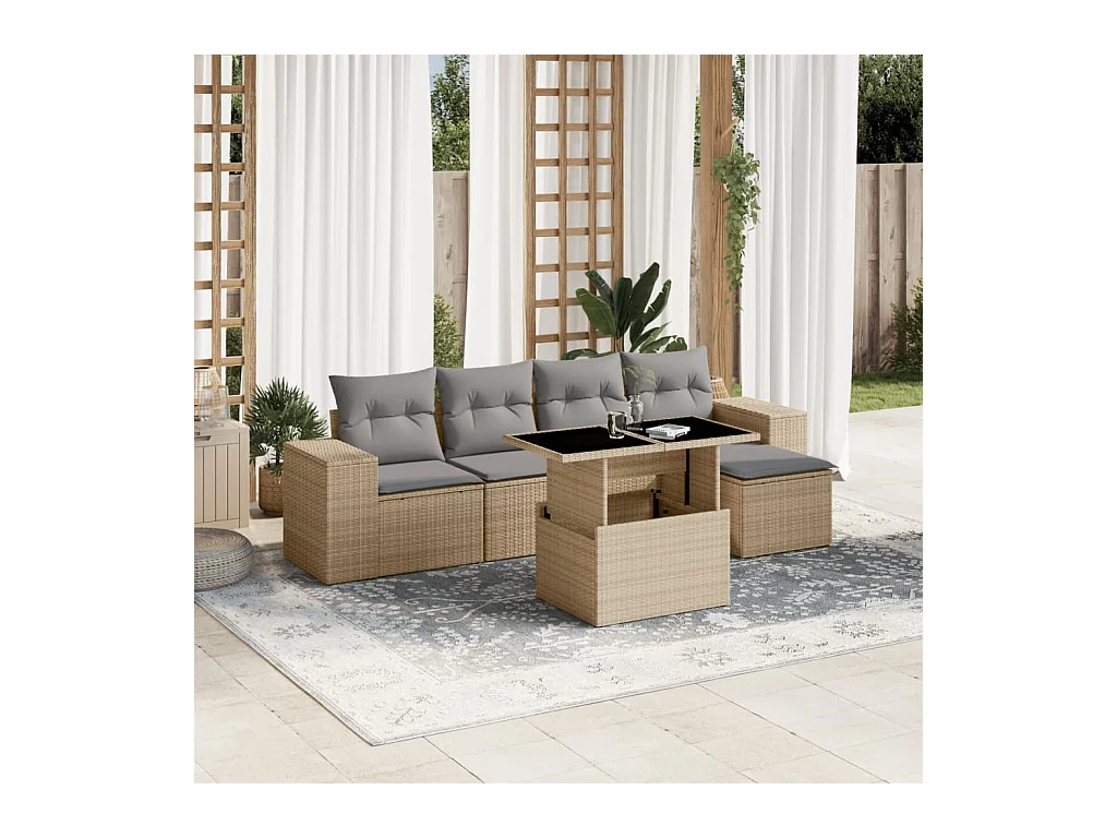 Juego de sofás jardín con cojines 6 piezas ratán sintético beige