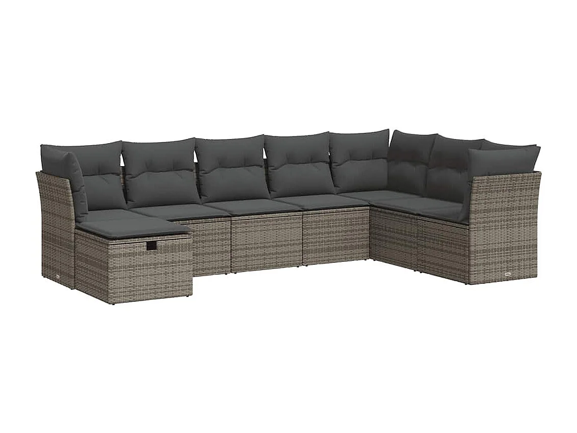 Salon de jardin 8 pièces avec coussins gris résine tressée