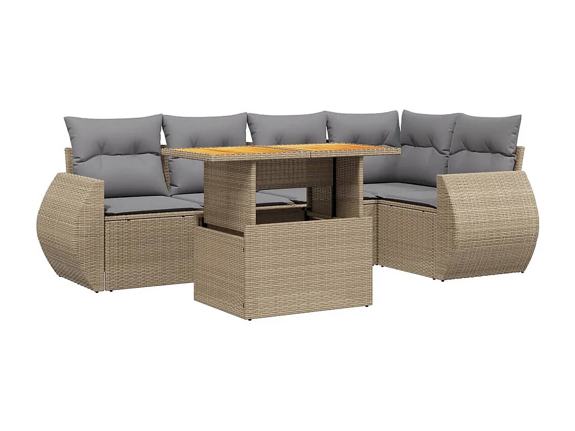 Salon de jardin avec coussins 6 pièces beige résine tressée