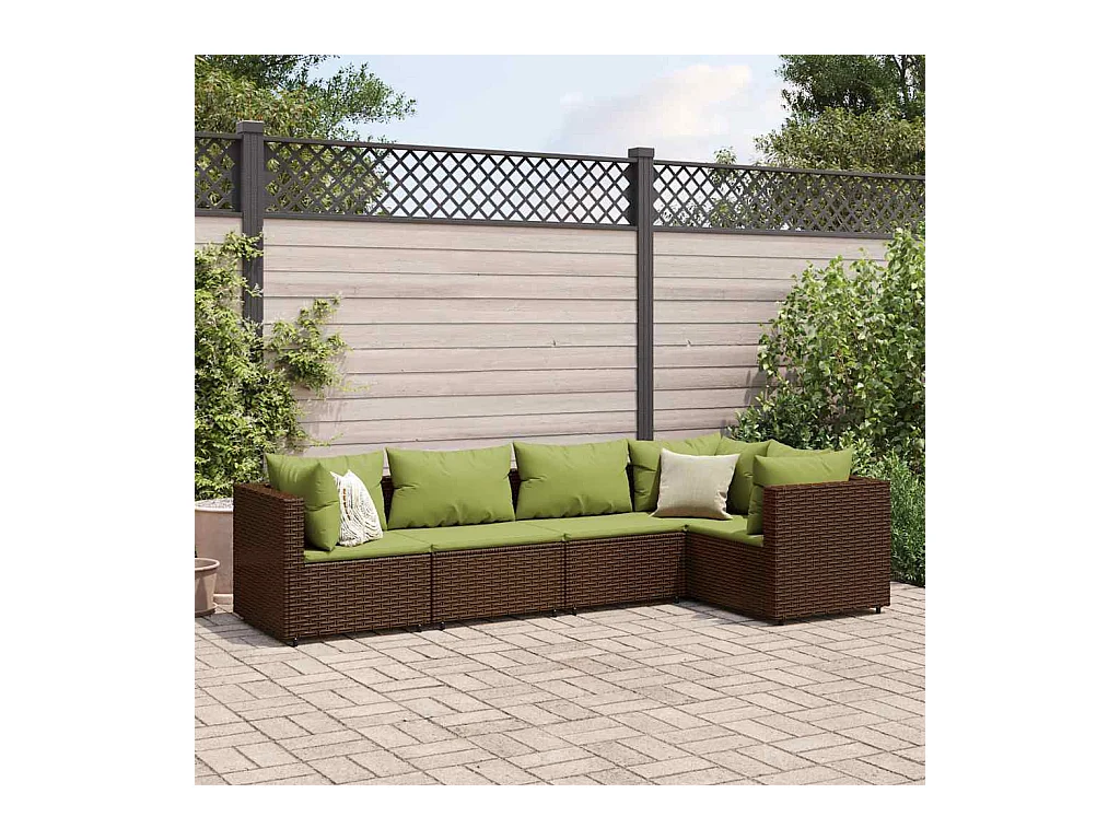 5-delige Loungeset met kussens poly rattan bruin