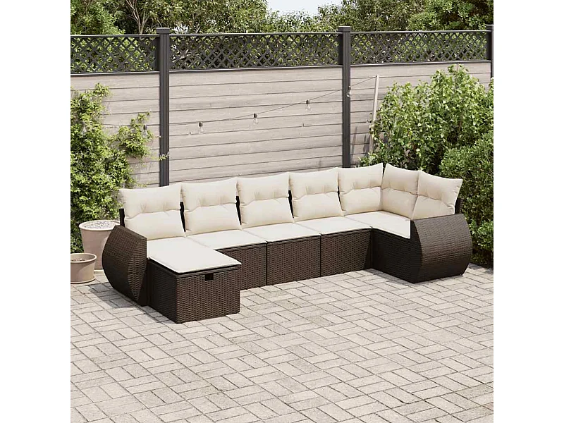 7-delige Loungeset met kussens poly rattan bruin