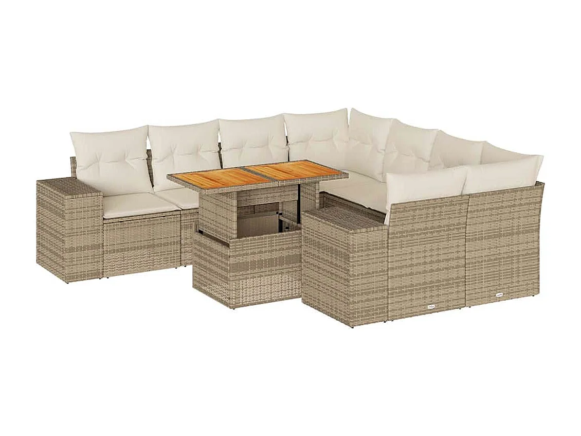 Salon de jardin avec coussins 9 pièces beige résine tressée