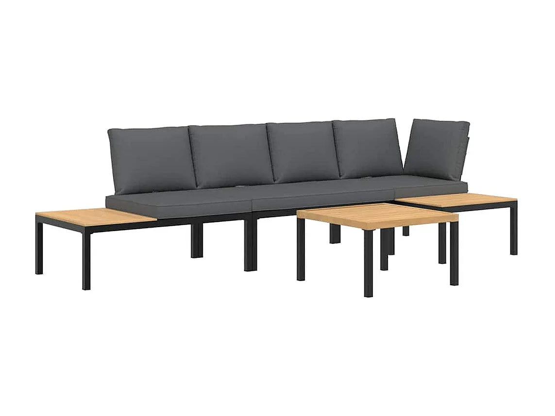 Salon de jardin 4 pièces avec coussins noir aluminium