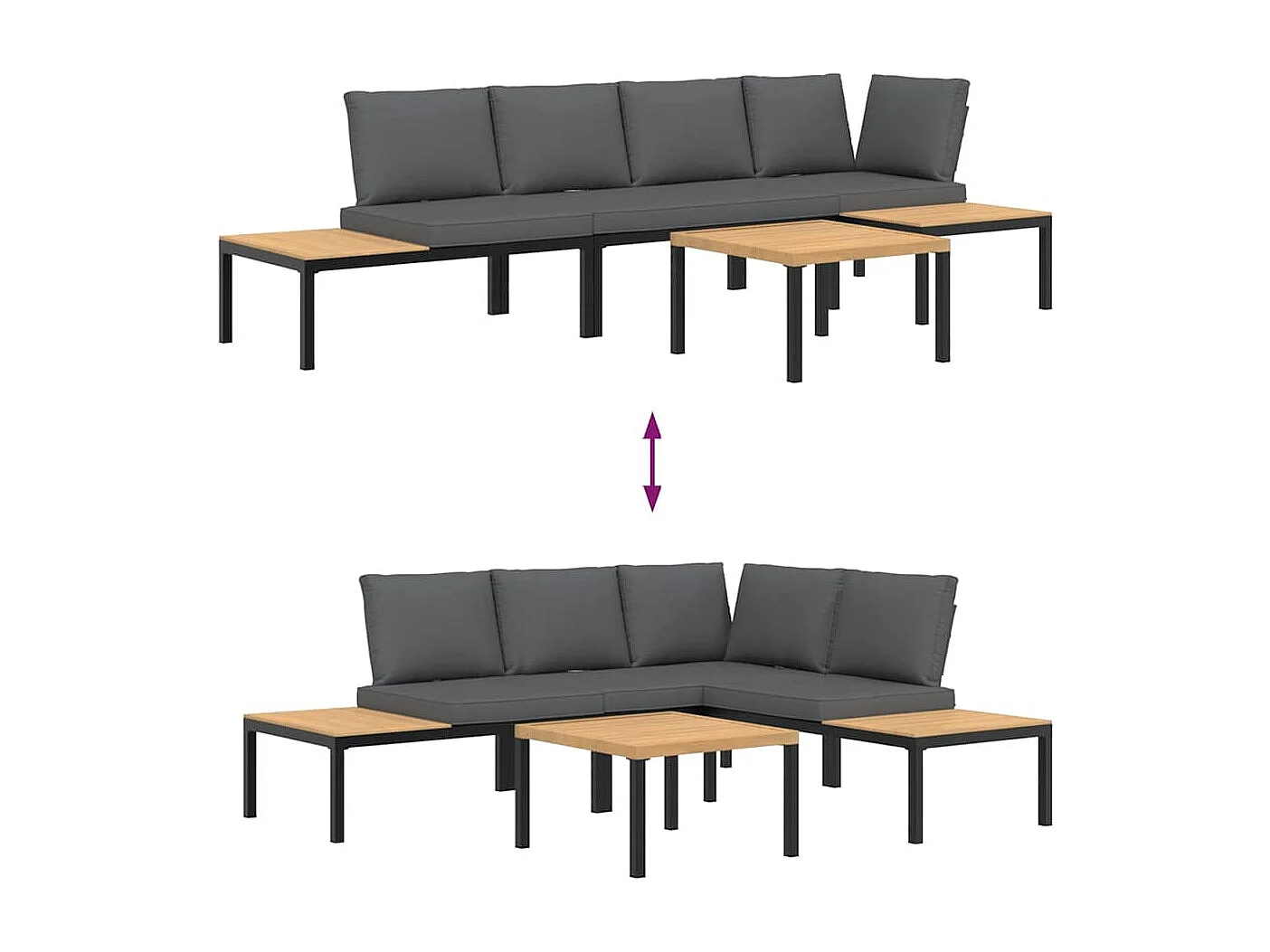 Salon de jardin 4 pièces avec coussins noir aluminium