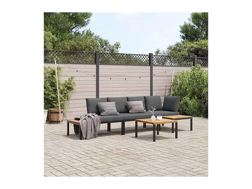 Salon de jardin 4 pièces avec coussins noir aluminium