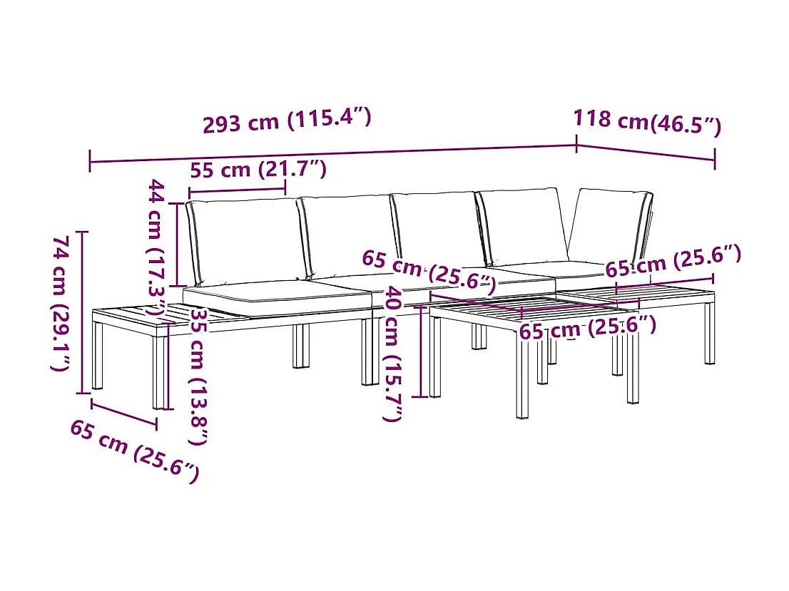 Salon de jardin 4 pièces avec coussins noir aluminium