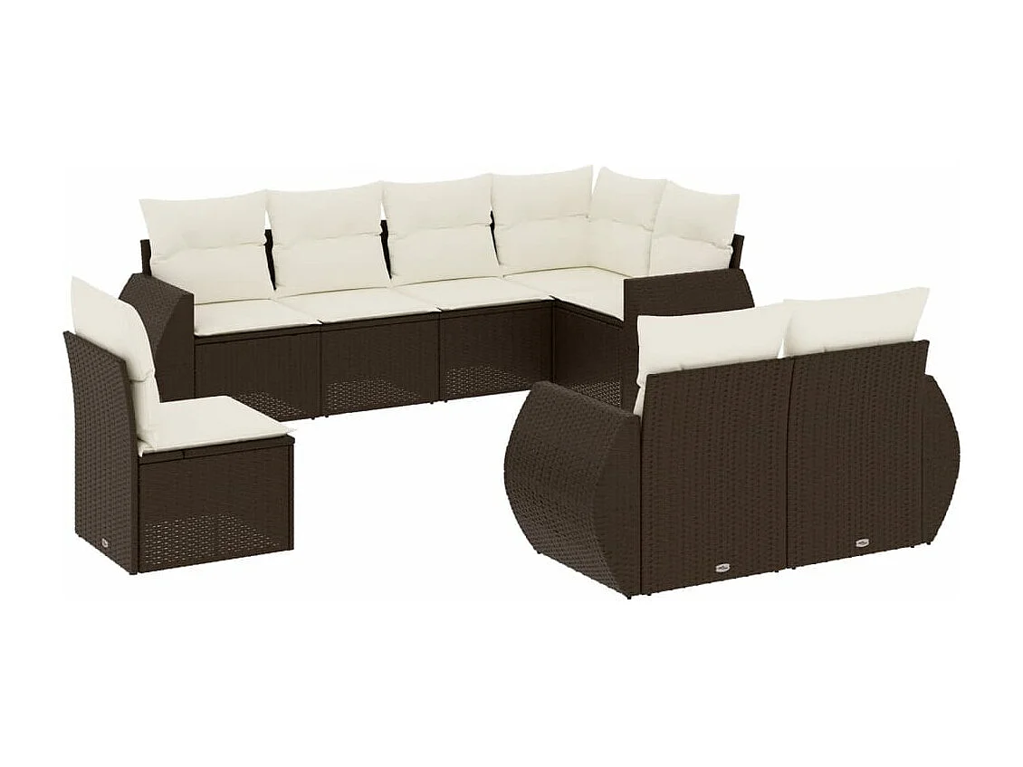 8-delige Loungeset met kussens poly rattan bruin
