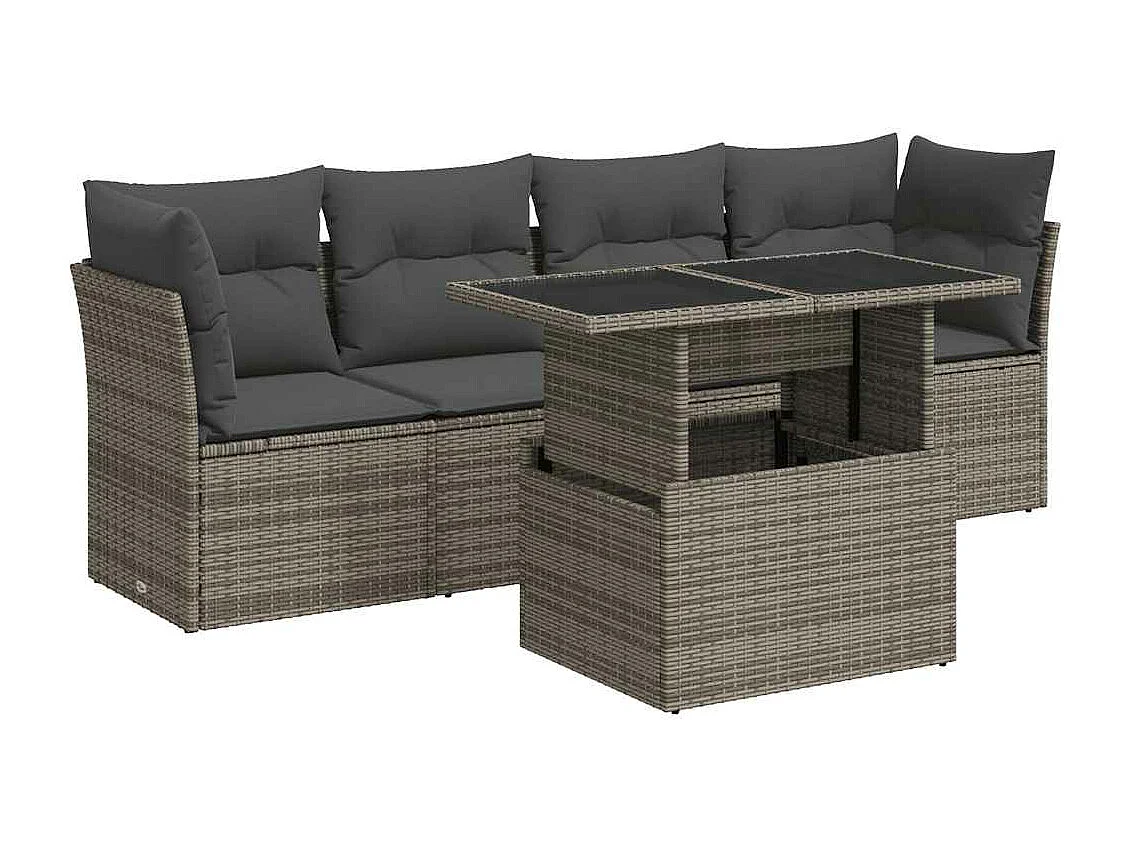 Salon de jardin 5 pièces avec coussins gris résine tressée