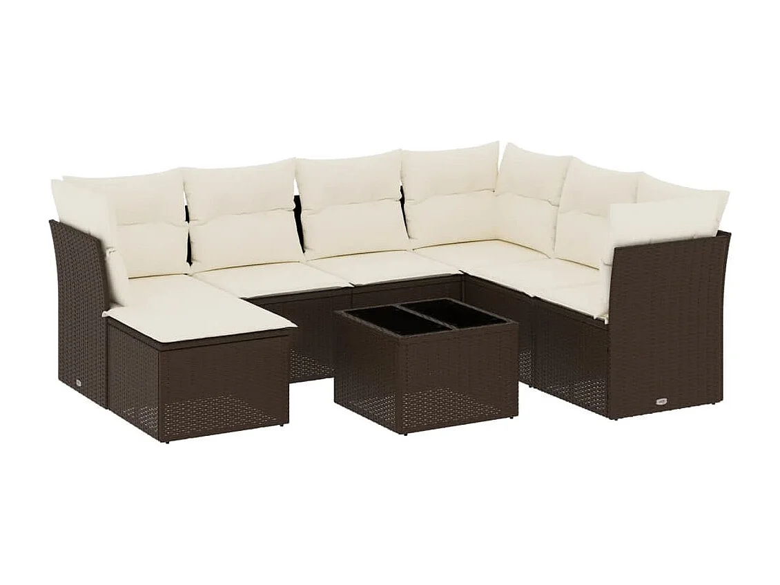 8-delige Loungeset met kussens poly rattan bruin
