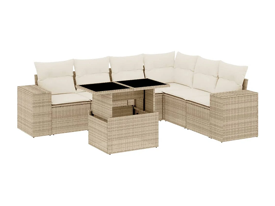 Salon de jardin avec coussins 7 pièces beige résine tressée