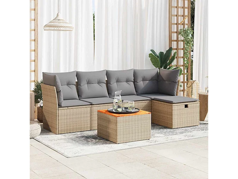 Salon de jardin avec coussins 6 pièces beige résine tressée