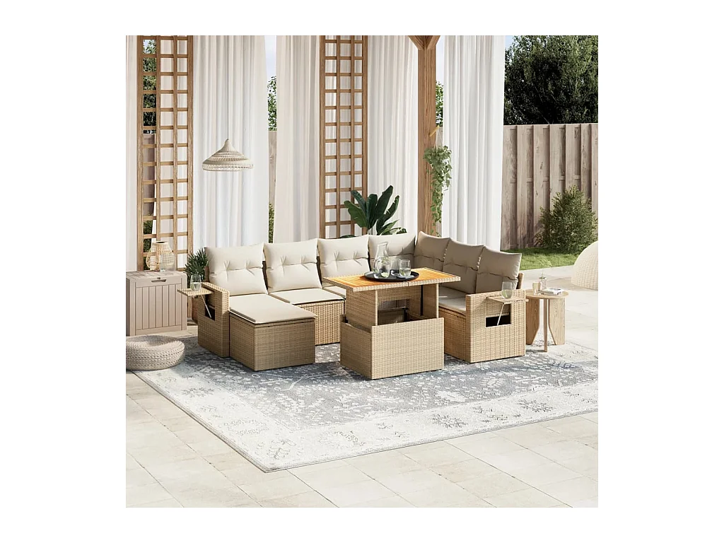 Salon de jardin avec coussins 8 pièces beige résine tressée