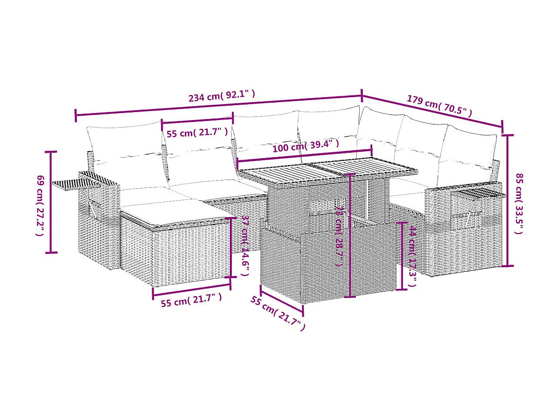 8-delige Loungeset met kussens poly rattan beige