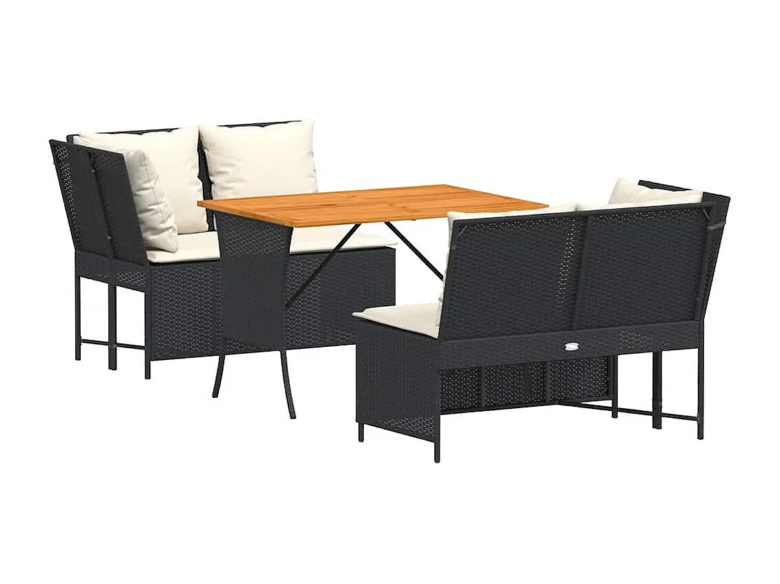 Salon de jardin 3 pièces avec coussins noir résine tressée