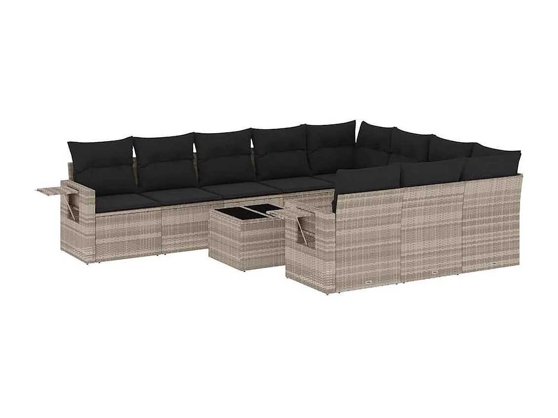 11-delige Loungeset met kussens poly rattan lichtgrijs