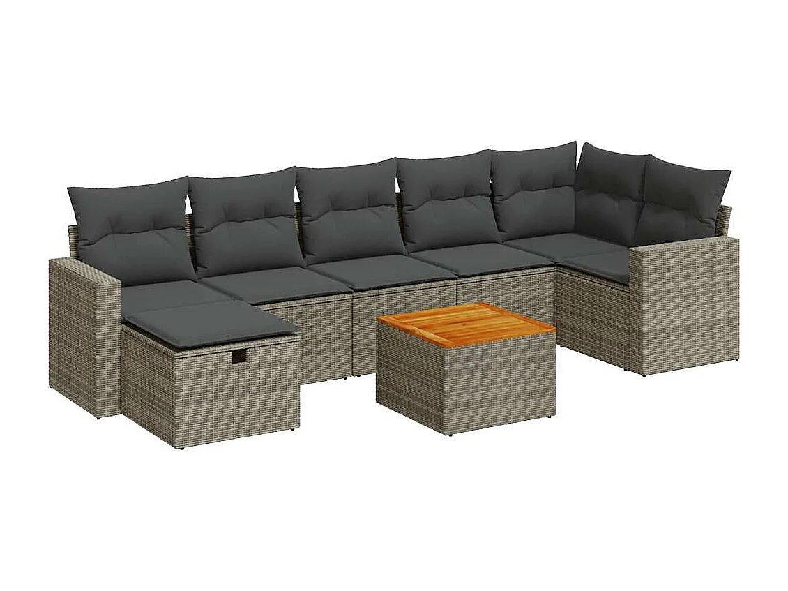 Set de sofás de jardín y cojines 8 piezas ratán sintético gris
