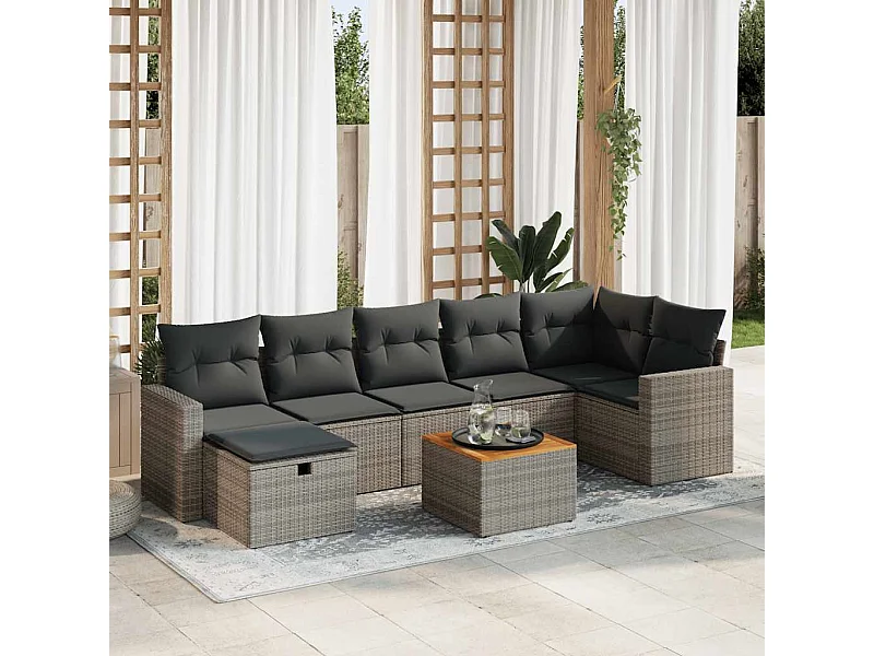 Set de sofás de jardín y cojines 8 piezas ratán sintético gris