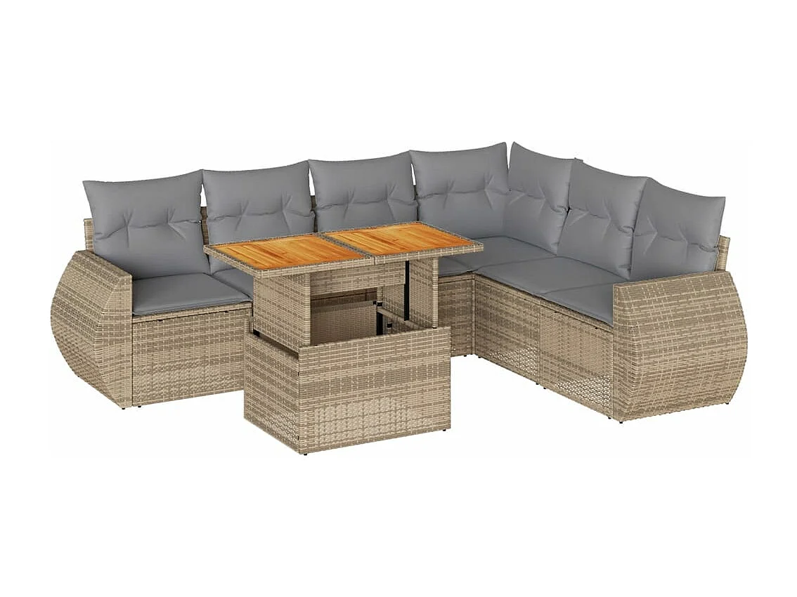 Salon de jardin avec coussins 7 pièces beige résine tressée