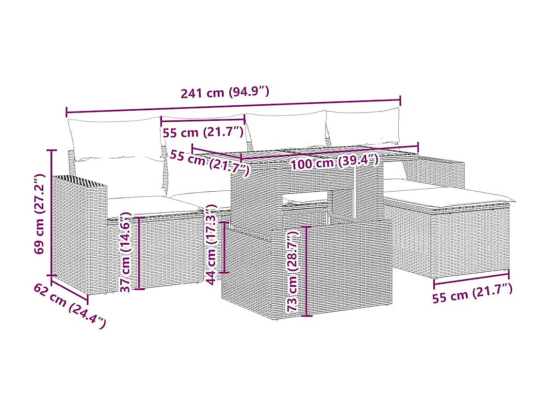 Salon de jardin avec coussins 6 pièces beige résine tressée