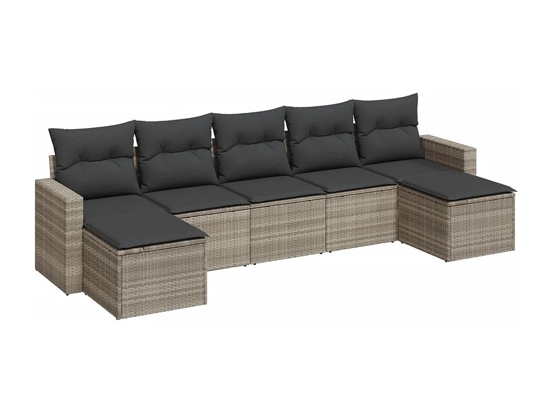 7-delige Loungeset met kussens poly rattan lichtgrijs