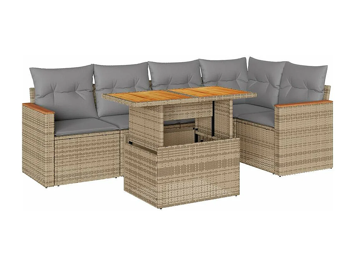 Salon de jardin avec coussins 5 pièces beige résine tressée acacia