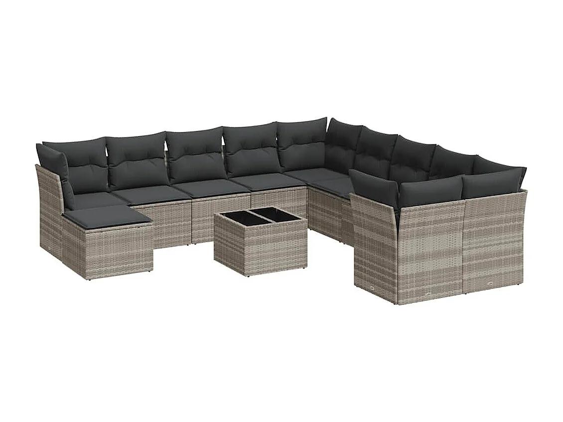 12-delige Loungeset met kussens poly rattan lichtgrijs