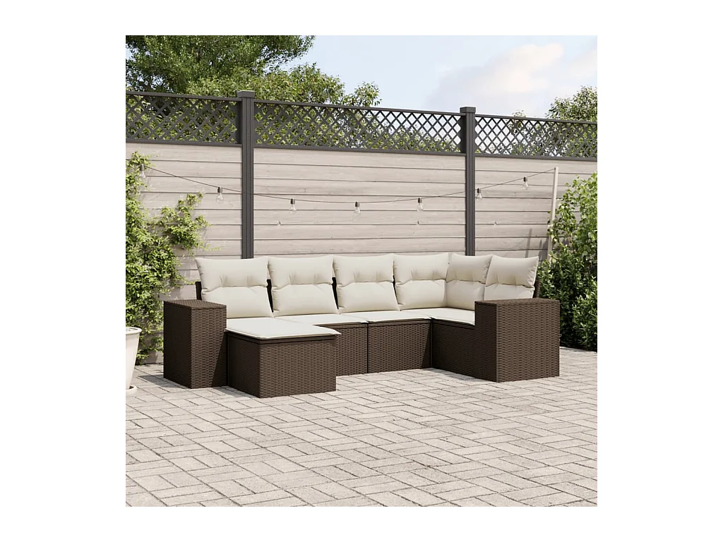 Salon de jardin avec coussins 6 pièces marron résine tressée