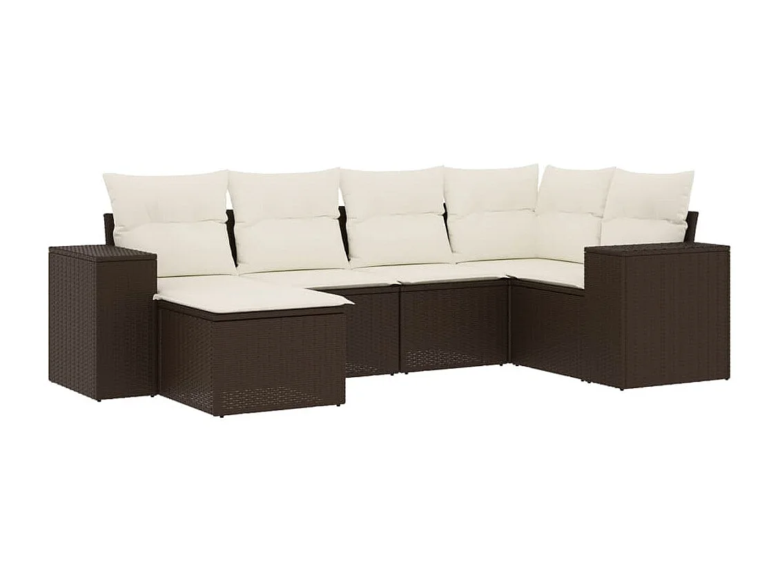 Set sofás de jardín 6 piezas y cojines ratán sintético marrón