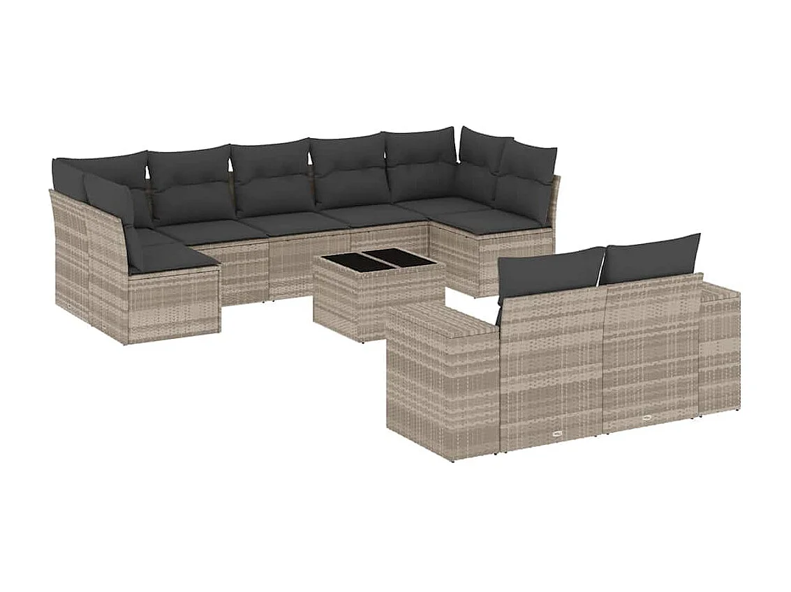 10-delige Loungeset met kussens poly rattan lichtgrijs