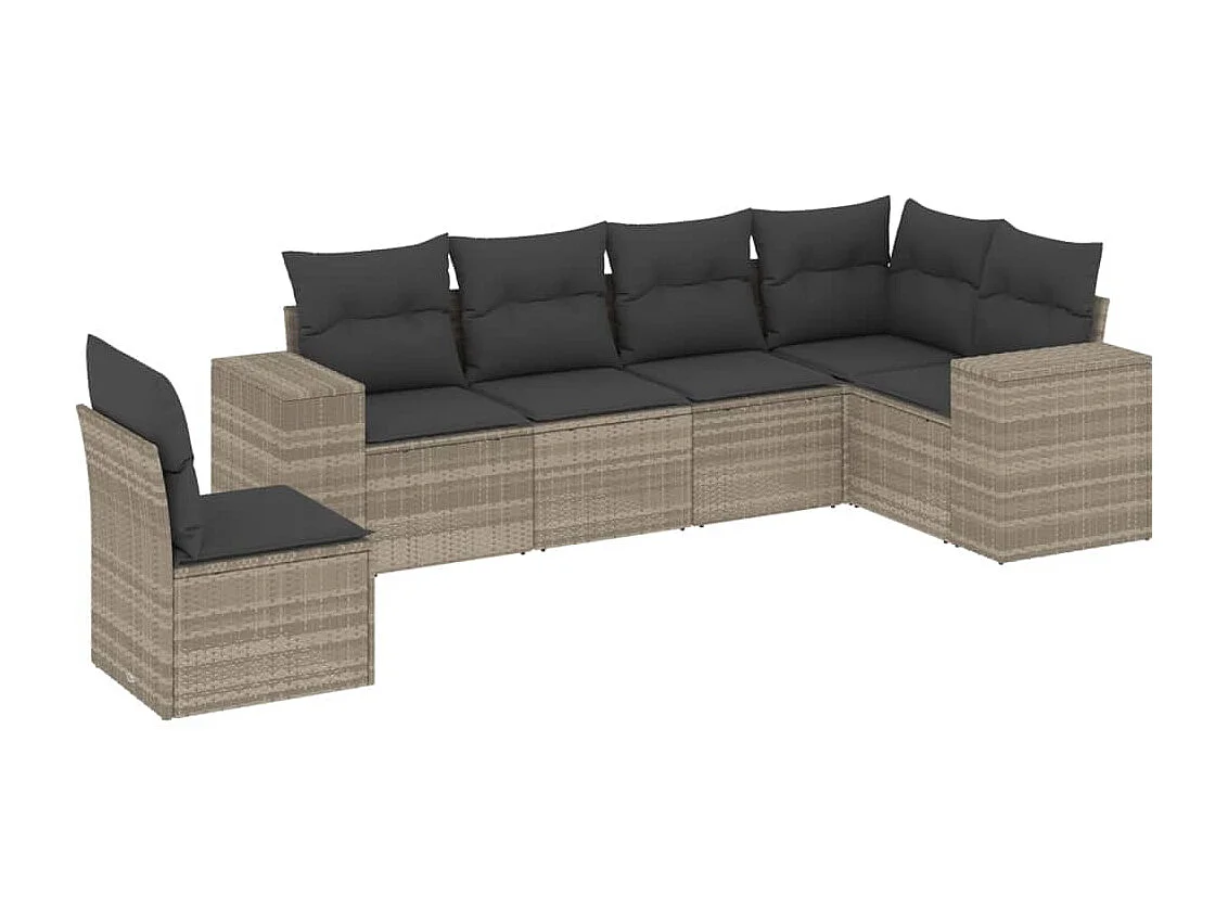 Set de sofás de jardín 6 piezas y cojines ratán sintético gris