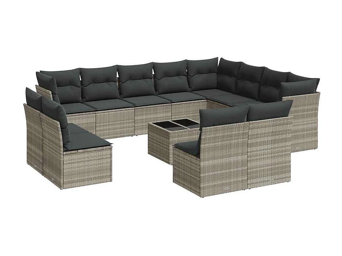 Salon de jardin avec coussins 13 pièces gris clair résine tressée