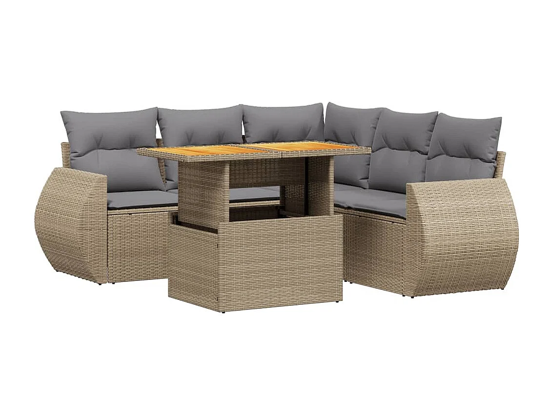 Salon de jardin avec coussins 6 pièces beige résine tressée