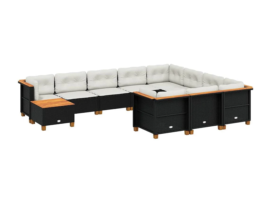 11-delige Loungeset met kussens poly rattan zwart