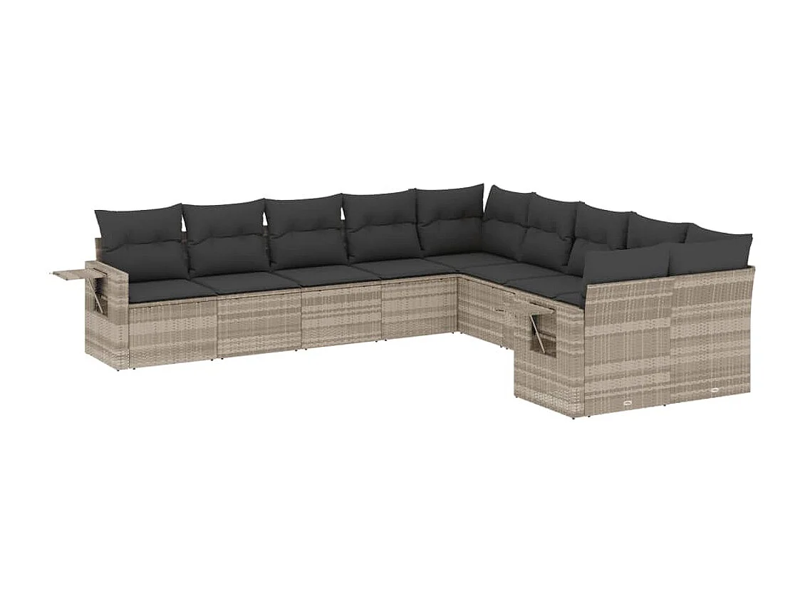 Salon de jardin avec coussins 10 pièces gris clair résine tressée