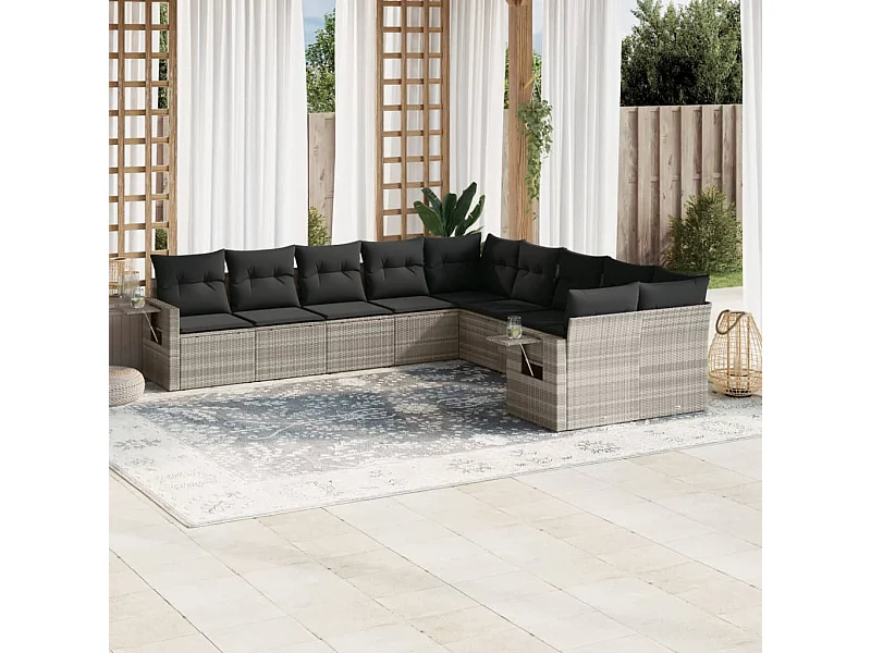 Salon de jardin avec coussins 10 pièces gris clair résine tressée